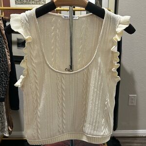 Zara ivory ruffle sleeve cable knit tank top